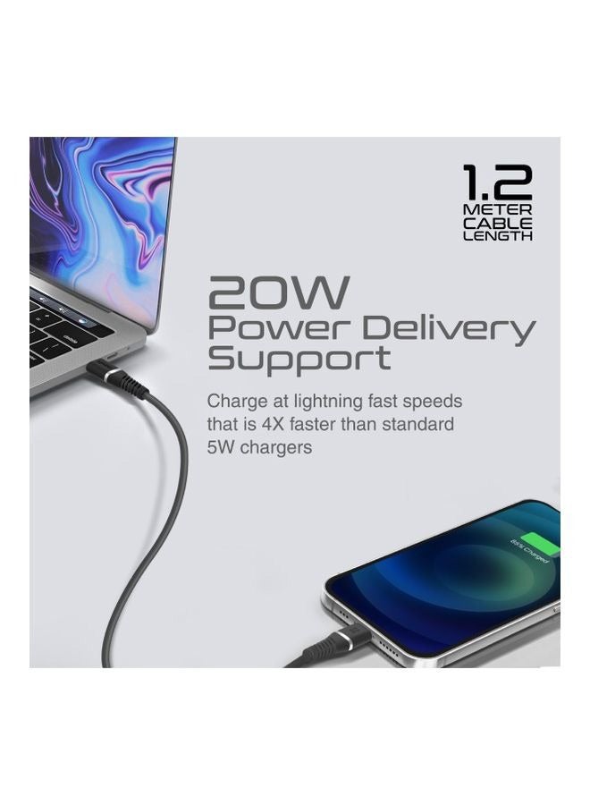 iPhone 15 Cable, 20W Power Delivery USB-C To Apple Lightning Connector Cable 1.2M Black Black