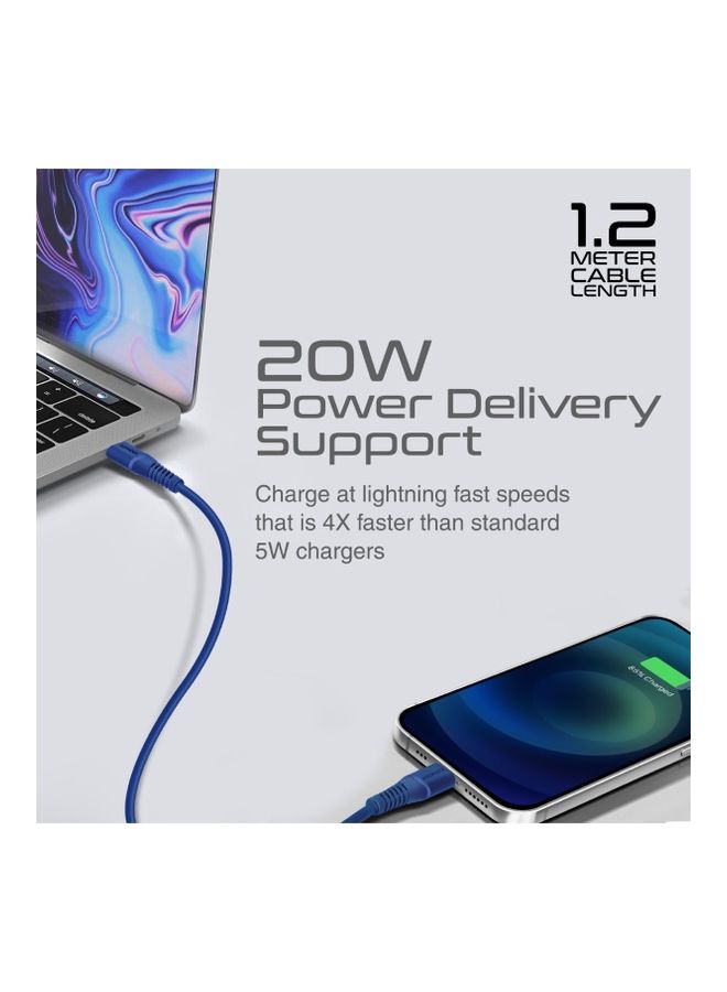 iPhone 15 Cable, 20W Power Delivery USB-C To Apple Lightning Connector Cable 1.2M Blue Blue