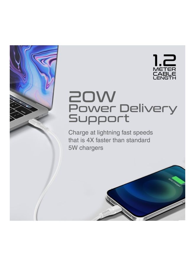 iPhone 15 Cable, 20W Power Delivery USB-C To Apple Lightning Connector Cable 1.2M White White