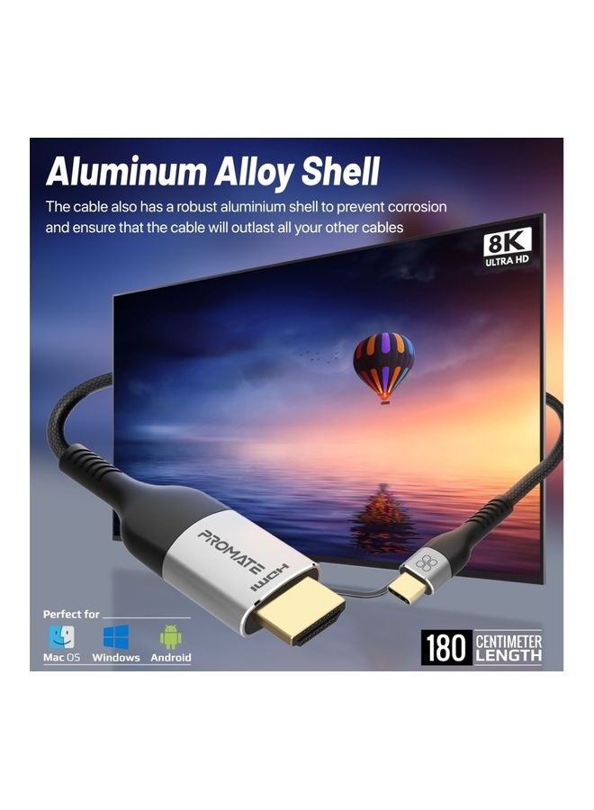 USB-C to HDMI Cable, Ultra HD 8k 60hz Type-C (Thunderbolt-4) to HDMI Cable with 48Gbps Transmission and 10000+ Bend Lifespan for MacBook Pro, iPad Air, Dell XPS 13, Galaxy S22, MediaCord-8K Black