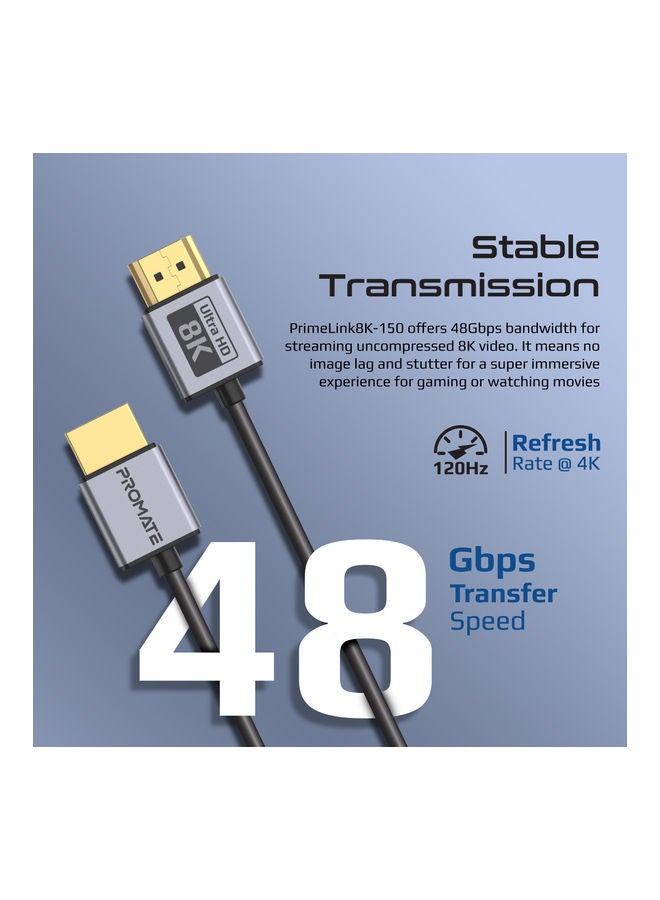 HDMI 2.1 Cable, 1.5m HDMI to HDMI Slim Cable with 48Gbps Bandwidth, 8K@60Hz Resolution, UHD Dynamic HDR eARC Wire for MacBook Pro, PS5, TV, Xbox, Roku, UHD TV, Blu-ray Projector, PrimeLink8K-150 Black