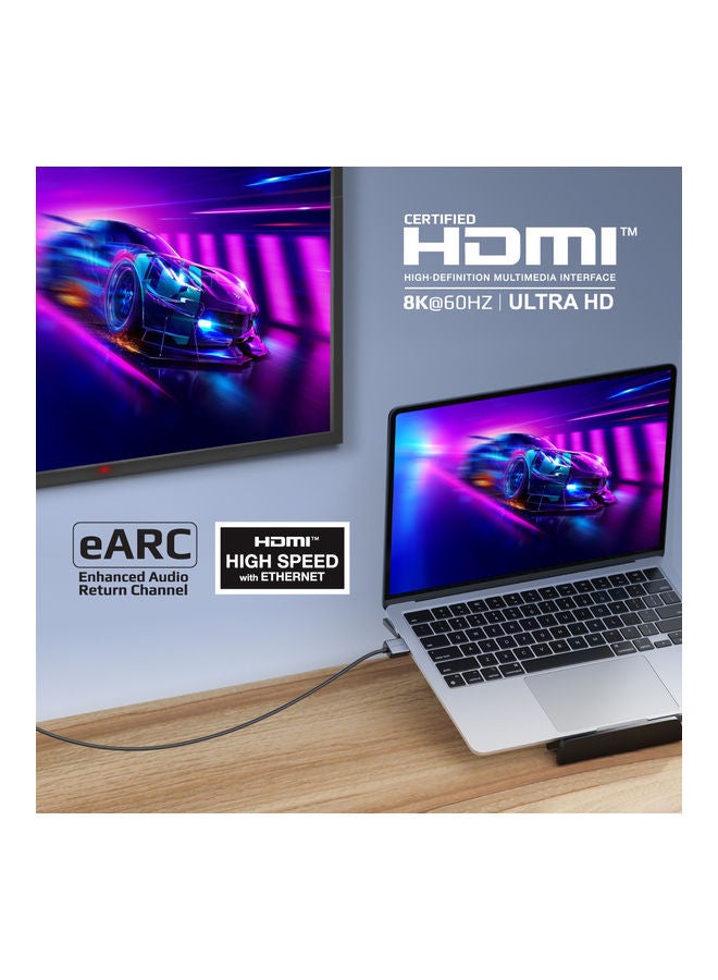HDMI 2.1 Cable, 1.5m HDMI to HDMI Slim Cable with 48Gbps Bandwidth, 8K@60Hz Resolution, UHD Dynamic HDR eARC Wire for MacBook Pro, PS5, TV, Xbox, Roku, UHD TV, Blu-ray Projector, PrimeLink8K-150 Black