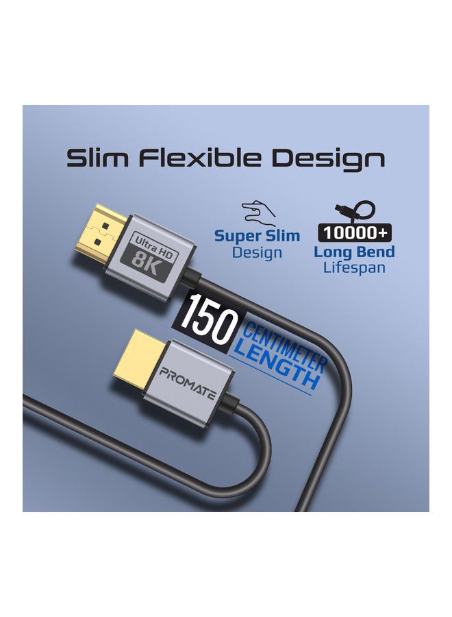 HDMI 2.1 Cable, 1.5m HDMI to HDMI Slim Cable with 48Gbps Bandwidth, 8K@60Hz Resolution, UHD Dynamic HDR eARC Wire for MacBook Pro, PS5, TV, Xbox, Roku, UHD TV, Blu-ray Projector, PrimeLink8K-150 Black