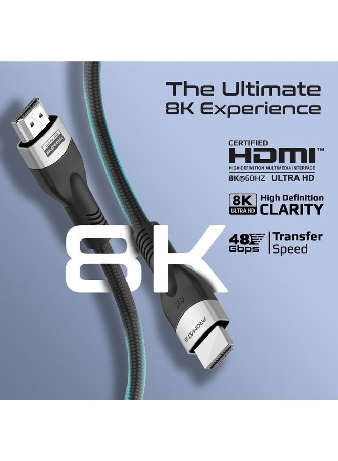 HDMI 2.1 Cable, 5m HDMI to HDMI Slim Cable with 48Gbps Bandwidth, 8K@60Hz Resolution, UHD Dynamic HDR eARC Wire for MacBook Pro, PS5, TV, Xbox, Roku, UHD TV, Blu-ray Projector, PrimeLink8K-500 Black