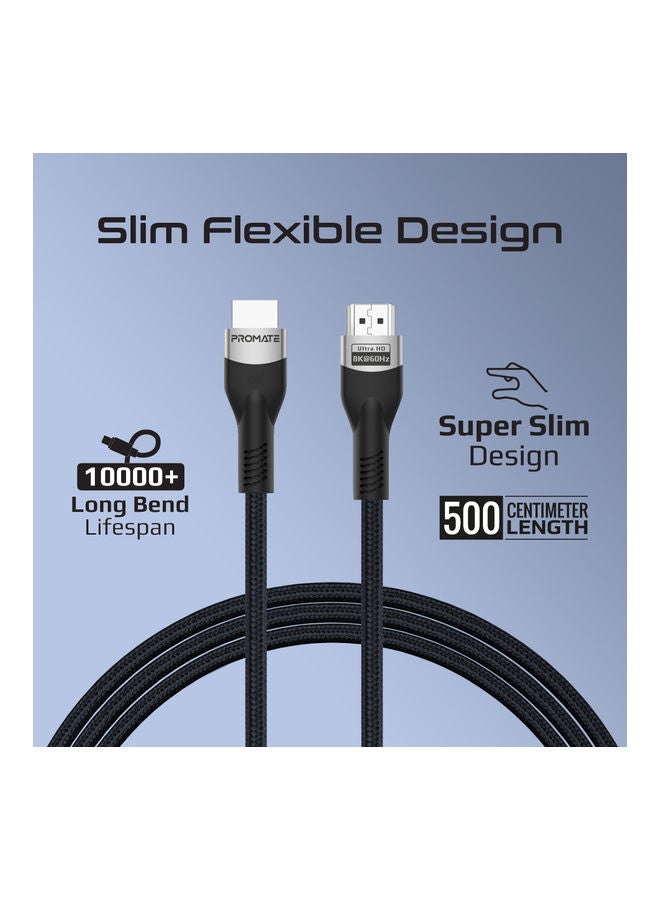 HDMI 2.1 Cable, 5m HDMI to HDMI Slim Cable with 48Gbps Bandwidth, 8K@60Hz Resolution, UHD Dynamic HDR eARC Wire for MacBook Pro, PS5, TV, Xbox, Roku, UHD TV, Blu-ray Projector, PrimeLink8K-500 Black