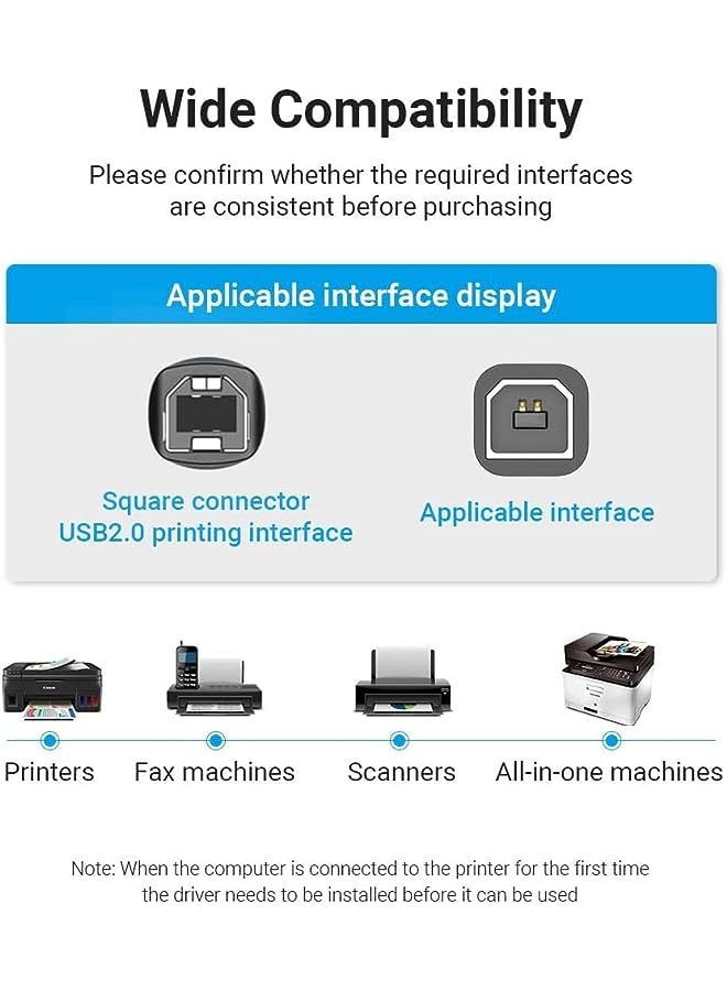 USB 2.0 A MALE TO B MALE Printer cable @480Mbps Nickel Platted, double shielding (USB to B (Printer), 1 Meter)