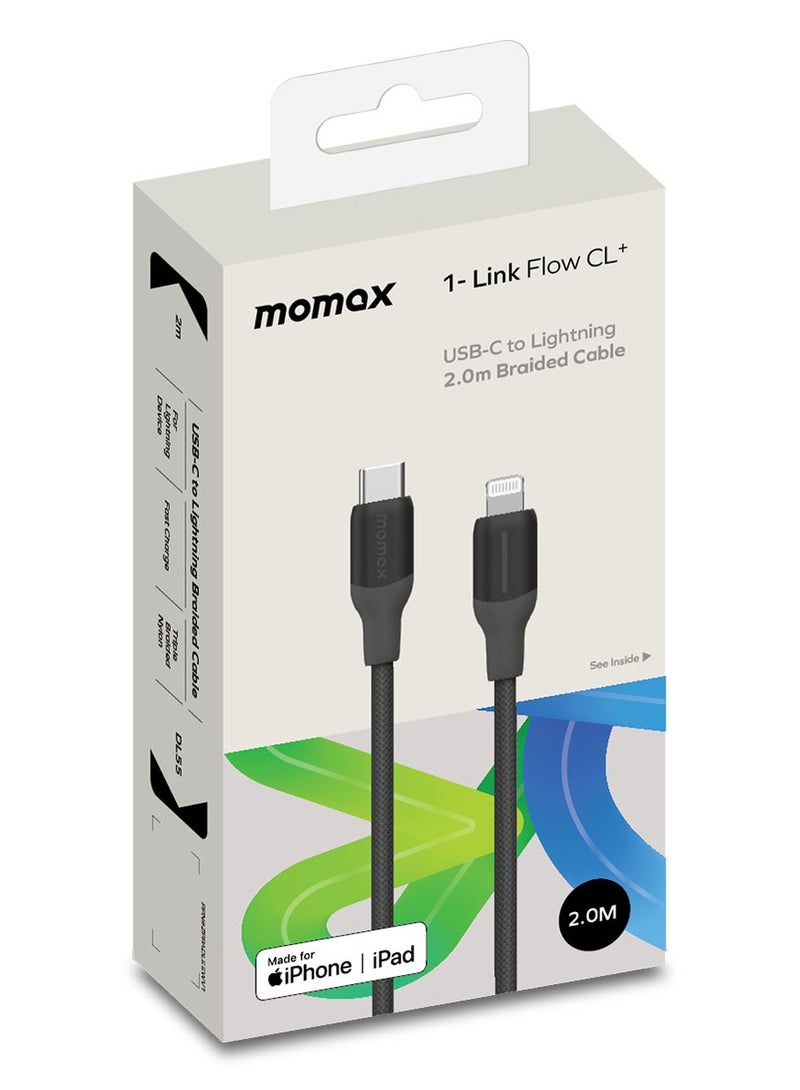 1-Link Flow [35W] USB-C to Lightning Cable 2 meter [MFI Certified] Fast Charge PD 3.0 - Black