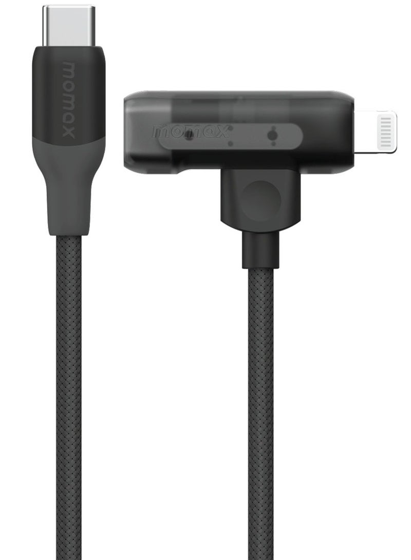 1-Link Flow Duo 2 in 1 USB-C to USB-C + Lightning Cable to USB-C Braided Cable 1.5 meter [MFI Certified] Fast Charge PD 3.0 - Black