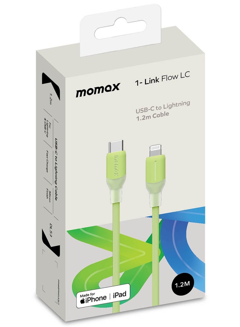 1-Link Flow [35W] USB-C to Lightning Cable 1.2 meter [MFI Certified] Fast Charge PD 3.0 - Green