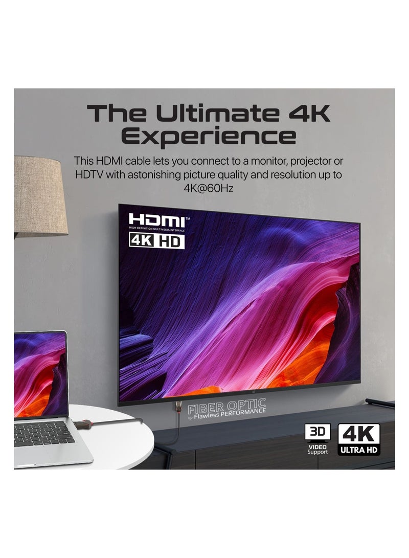 HDMI 2.0 Cable, 4K@60Hz HDMI to HDMI Unidirectional Cable with 3D Video Support, 18Gbps Bandwidth, Ethernet, 20M Fiber Optic Cable and Gold-Plated Connectors for Laptops, Monitors, ProLink4K60-20M Black