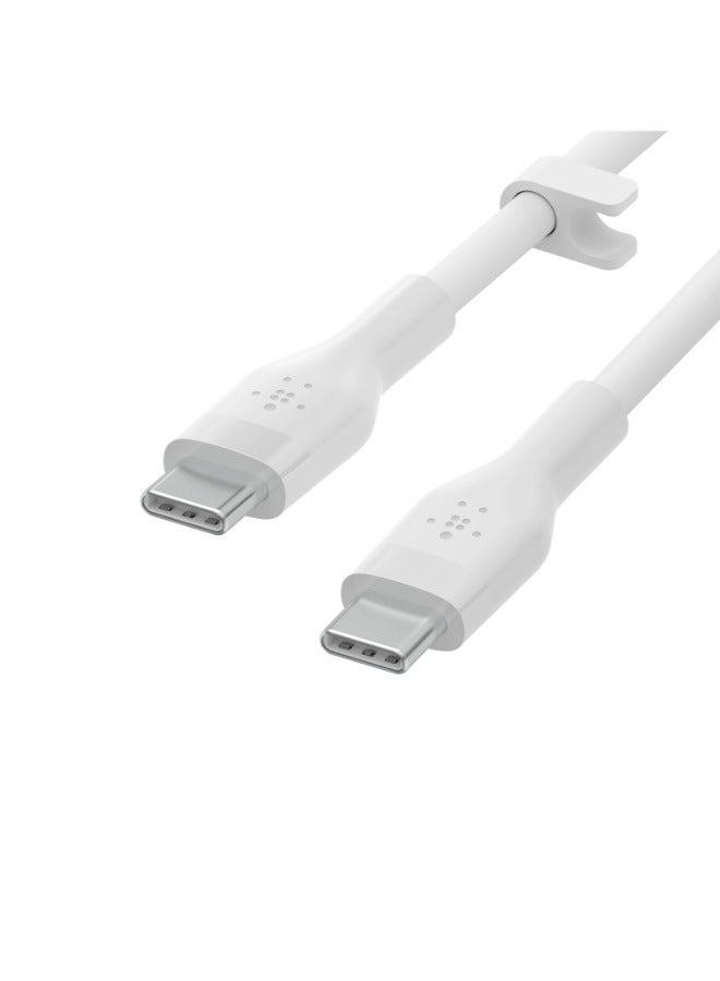 BoostCharge Flex Silicone USB C Cable ChargIng Cable USB type C To USB type C chargIng cable For iPhone 15 Samsung Galaxy S24 S23 iPad MacBook Note Pixel And more   3m White White