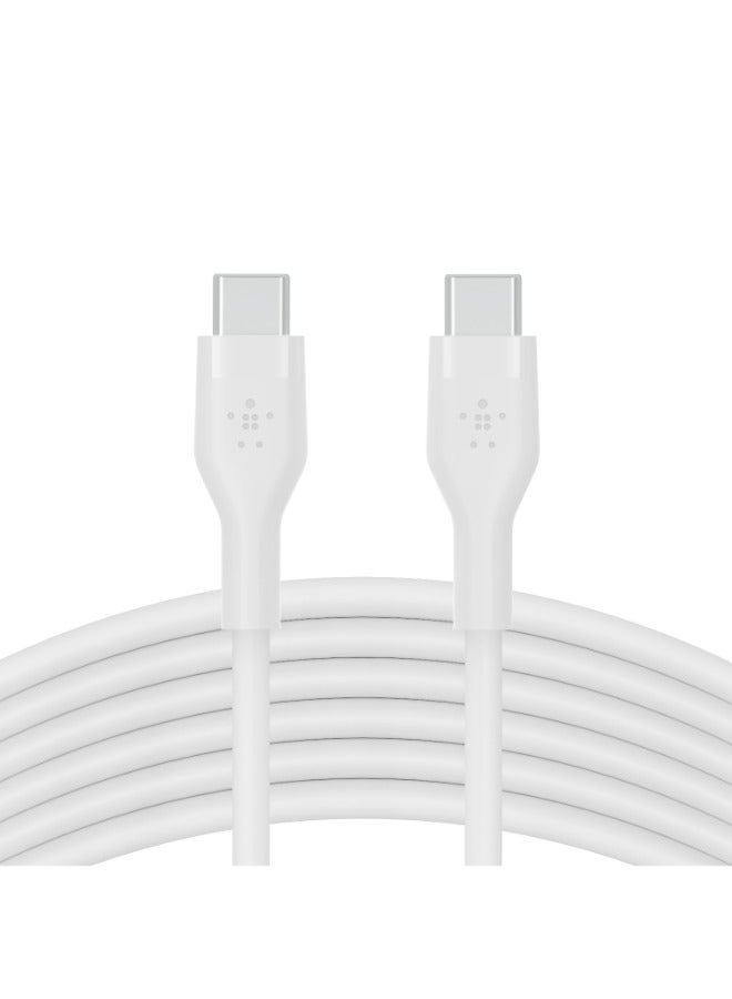 BoostCharge Flex Silicone USB C Cable ChargIng Cable USB type C To USB type C chargIng cable For iPhone 15 Samsung Galaxy S24 S23 iPad MacBook Note Pixel And more   3m White White