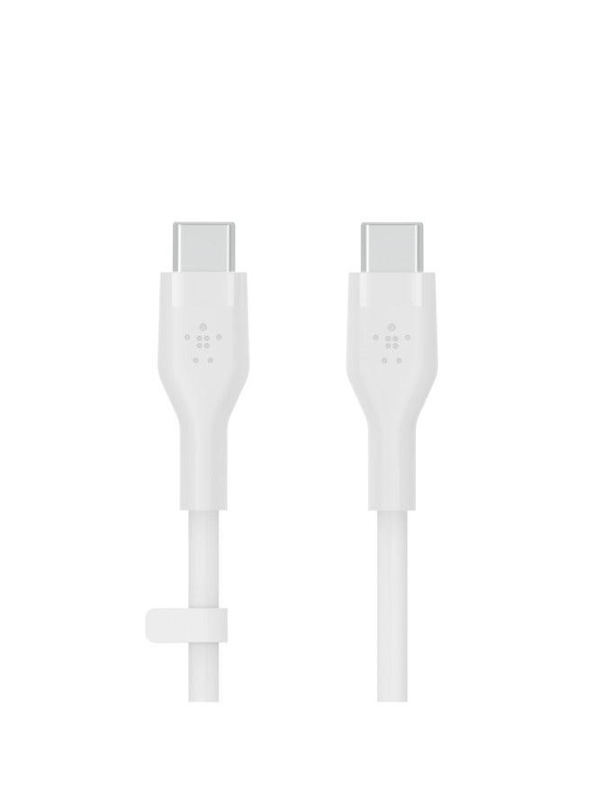 BoostCharge Flex Silicone USB C Cable ChargIng Cable USB type C To USB type C chargIng cable For iPhone 15 Samsung Galaxy S24 S23 iPad MacBook Note Pixel And more   3m White White