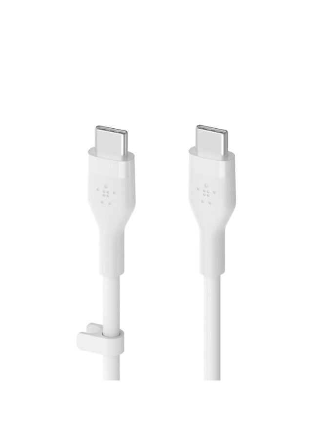 BoostCharge Flex Silicone USB C Cable ChargIng Cable USB type C To USB type C chargIng cable For iPhone 15 Samsung Galaxy S24 S23 iPad MacBook Note Pixel And more   3m White White