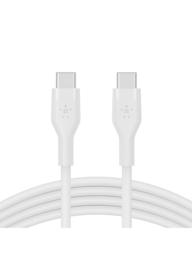 Boostcharge Flex Silicone, Usb C Cable, Charging Cable, Usb Type C To Usb Type C Charging Cable, For Iphone 15, Samsung Galaxy S24, S23, Ipad, Macbook, Note, Pixel And More - 1M White