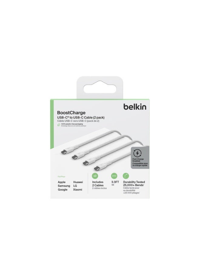 BoostCharge braided USB C Charger Cable USB Type C Cable Fast ChargIng Cable For iPhone 15 Samsung Galaxy S24 Google Pixel iPad MacBook NIntendo And more   2m 2 Pack White White
