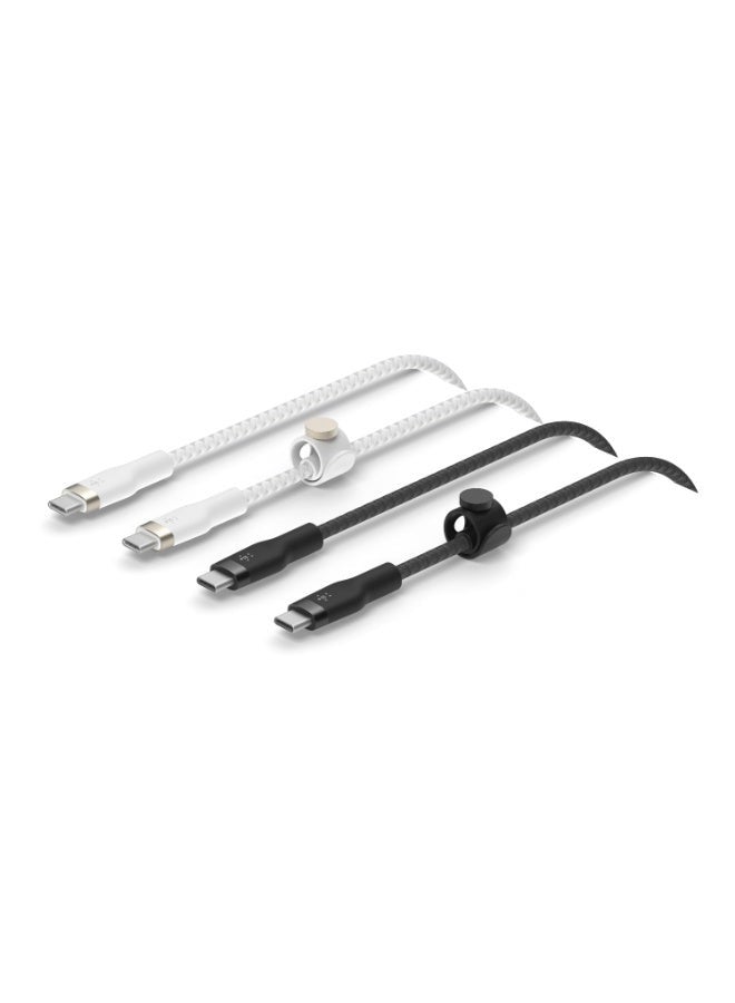 BoostCharge Flex Braided USB C cable USB IF certified USB C To USB C type chargIng cable For iPhone 15 Samsung Galaxy S24 iPad MacBook Note Pixel more   1m 2 pack black/white Black/White