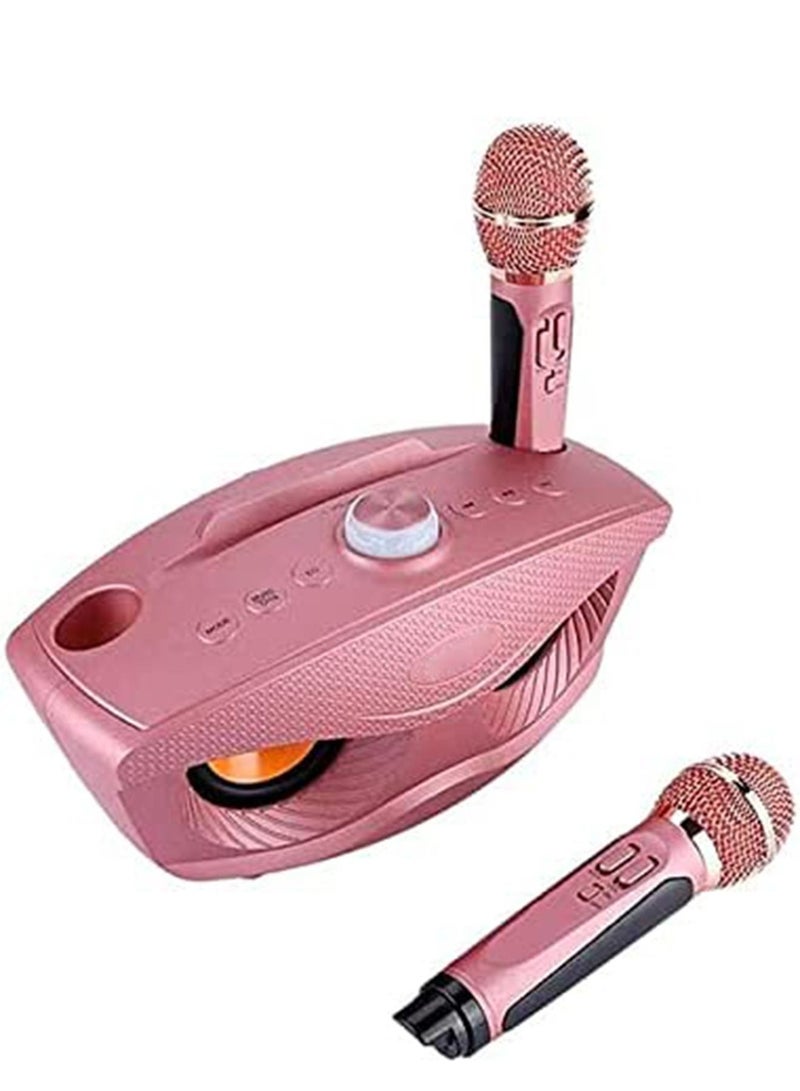 SD306 Dual Wireless Microphone Bluetooth Stereo Speaker Set USB TF CARD AUX Pink