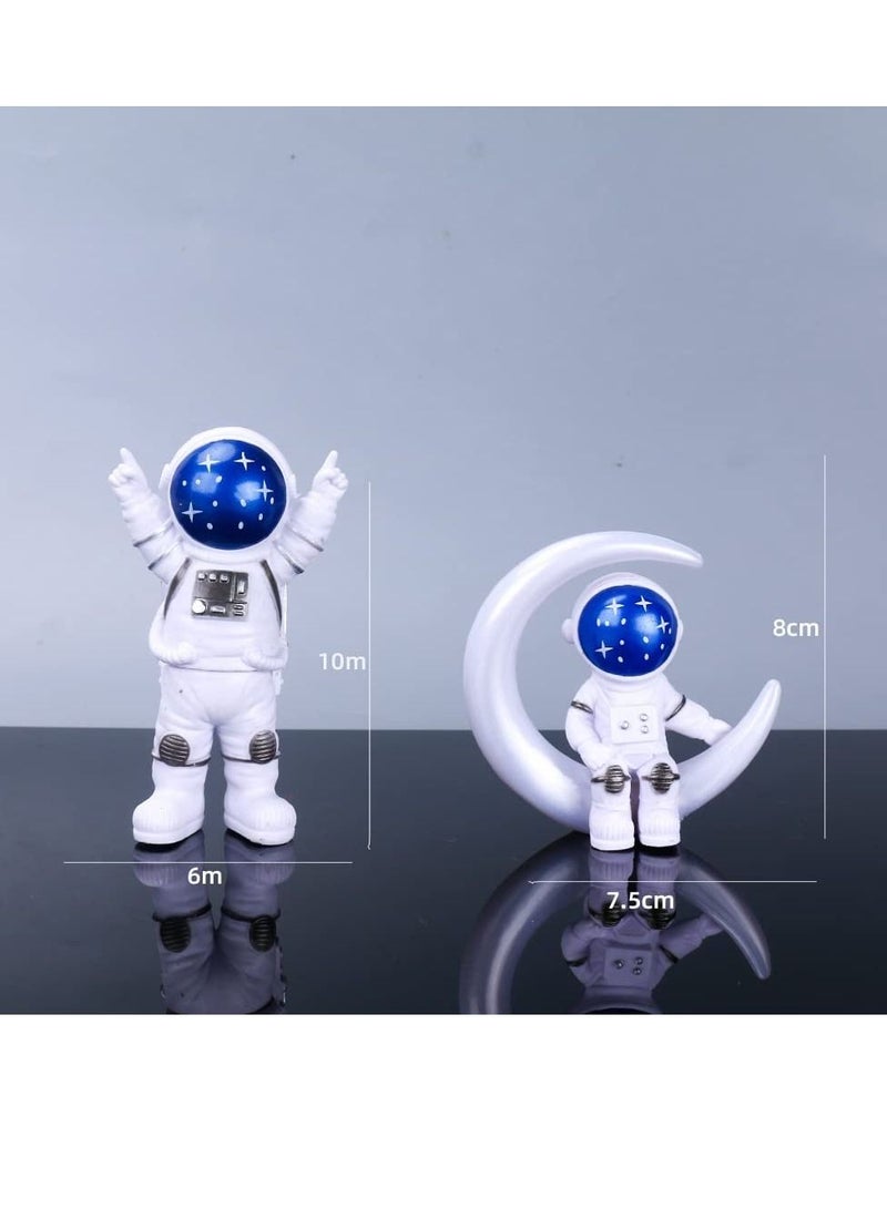 Astronaut Figurines Cake Topper Outer Space Birthday Decoration Spaceman Model Display Miniature Toys Set, Planet Rocket Pearl Balls and Star DIY Toppers for Kids Party (4Pcs)