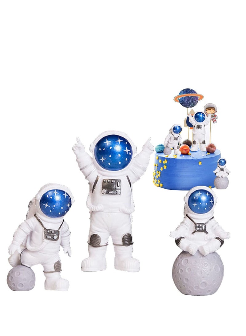 Astronaut Figurines Cake Topper Outer Space Birthday Decoration Spaceman Model Display Miniature Toys Set, Planet Rocket Pearl Balls and Star DIY Toppers for Kids Party (4Pcs)