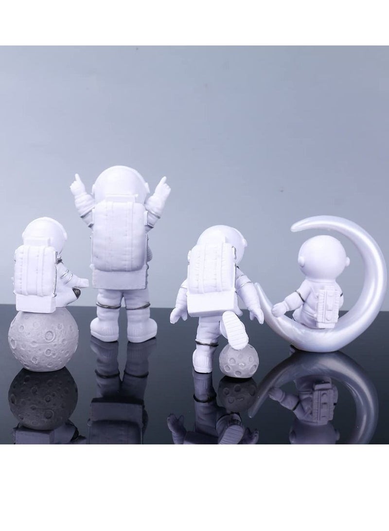 Astronaut Figurines Cake Topper Outer Space Birthday Decoration Spaceman Model Display Miniature Toys Set, Planet Rocket Pearl Balls and Star DIY Toppers for Kids Party (4Pcs)