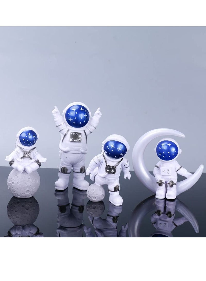 Astronaut Figurines Cake Topper Outer Space Birthday Decoration Spaceman Model Display Miniature Toys Set, Planet Rocket Pearl Balls and Star DIY Toppers for Kids Party (4Pcs)