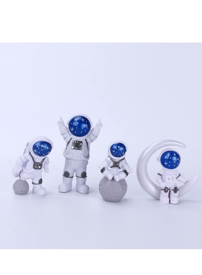 Astronaut Figurines Cake Topper Outer Space Birthday Decoration Spaceman Model Display Miniature Toys Set, Planet Rocket Pearl Balls and Star DIY Toppers for Kids Party (4Pcs)