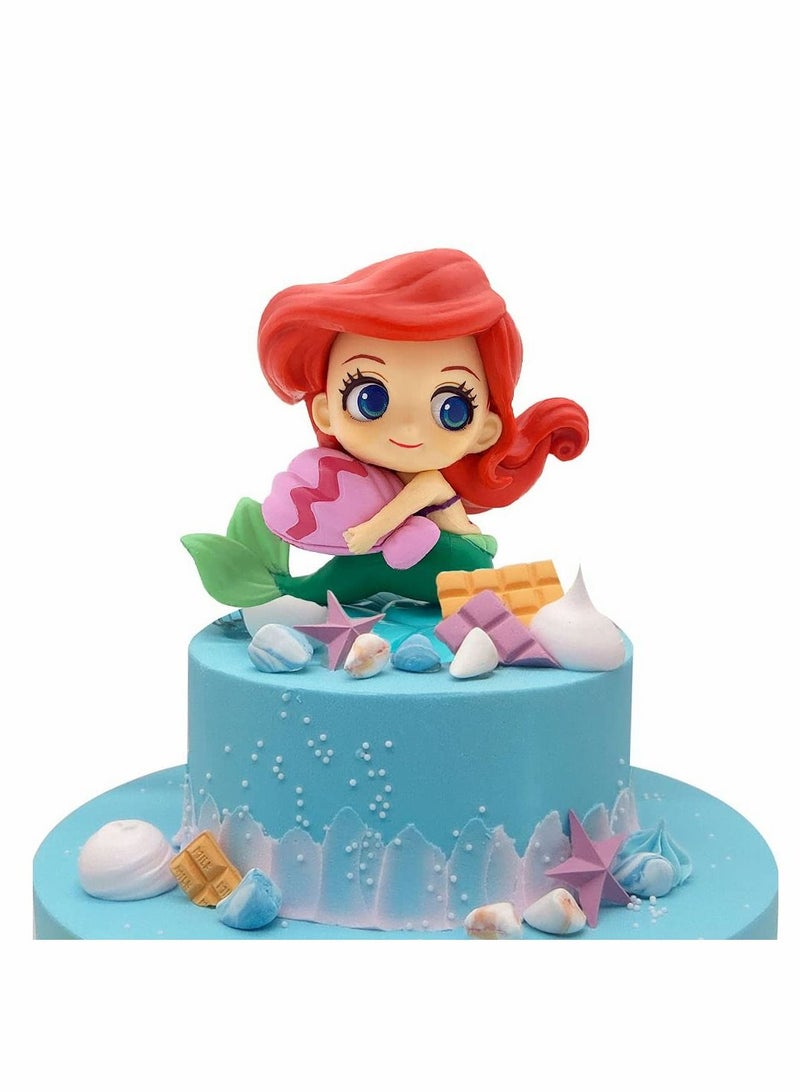 Mermaid Cake Topper Little Cute Doll with Seashell for Under the Sea Decorations, Theme Birthday Party, Baby Shower, Underwater Party