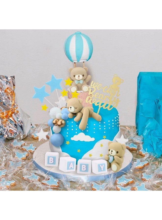 41 Pcs/Set Bear Cake Toppers Mini Bear Cake Decorations Cake Toppers Gold White Pearl Ball For Boy Girl Baby Shower Birthday Party Decorations(Blue Brown Cute Style)