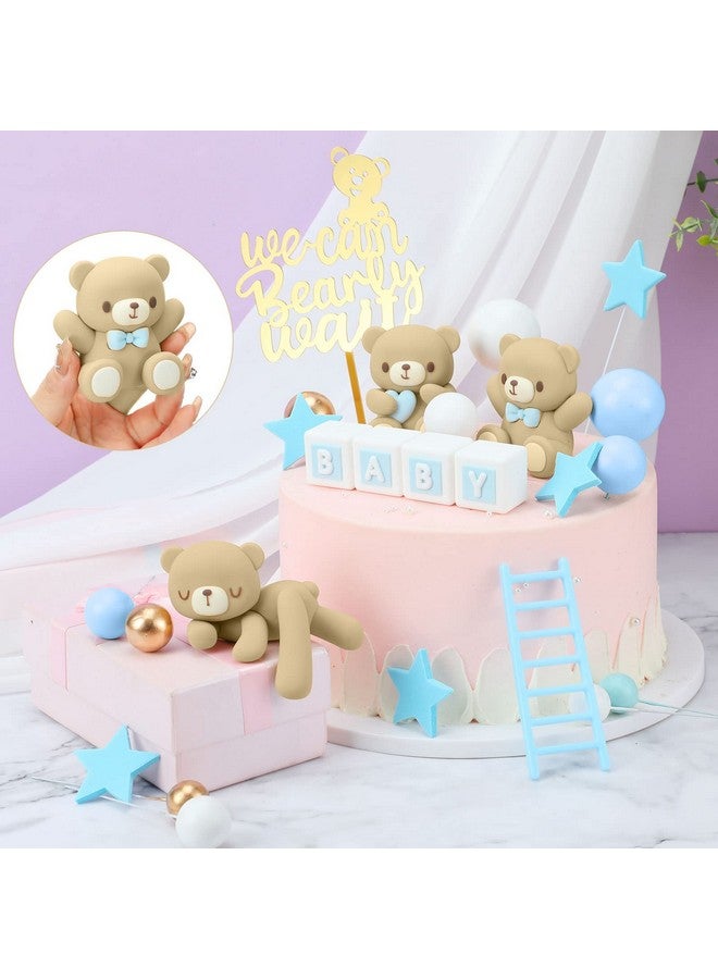 41 Pcs/Set Bear Cake Toppers Mini Bear Cake Decorations Cake Toppers Gold White Pearl Ball For Boy Girl Baby Shower Birthday Party Decorations(Blue Brown Cute Style)