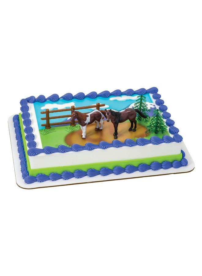 Decoset® Horses Cake Topper 5Piece Topper Set Cake Decoration With 2 Horses Fence And Trees Ready To Use For Equinethemed Birthday Celebration Food Safe