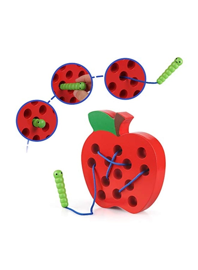 Wooden Lacing Apple Puzzle Threading Toy