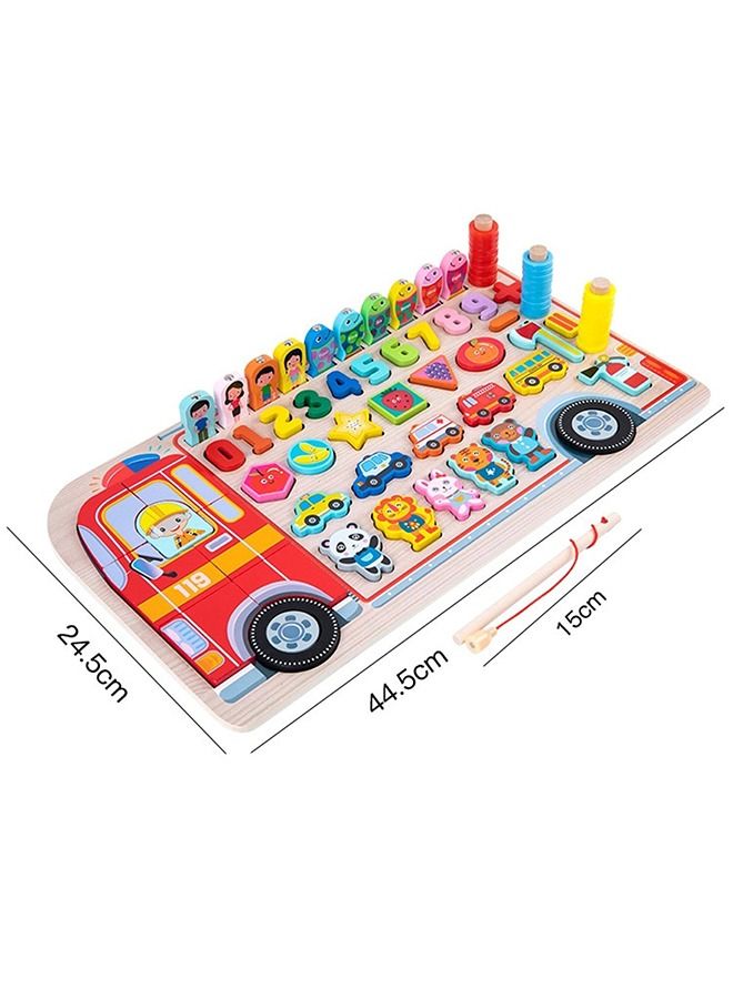 5 In 1 Wooden Board Puzzle For Kids Toys, Montessori Toys With Fish Catching Game, Numbers, Shapes, Animals, Vehicles Puzzle, Learning Educational Puzzle Toys For Kids 2+Years Boy Girl