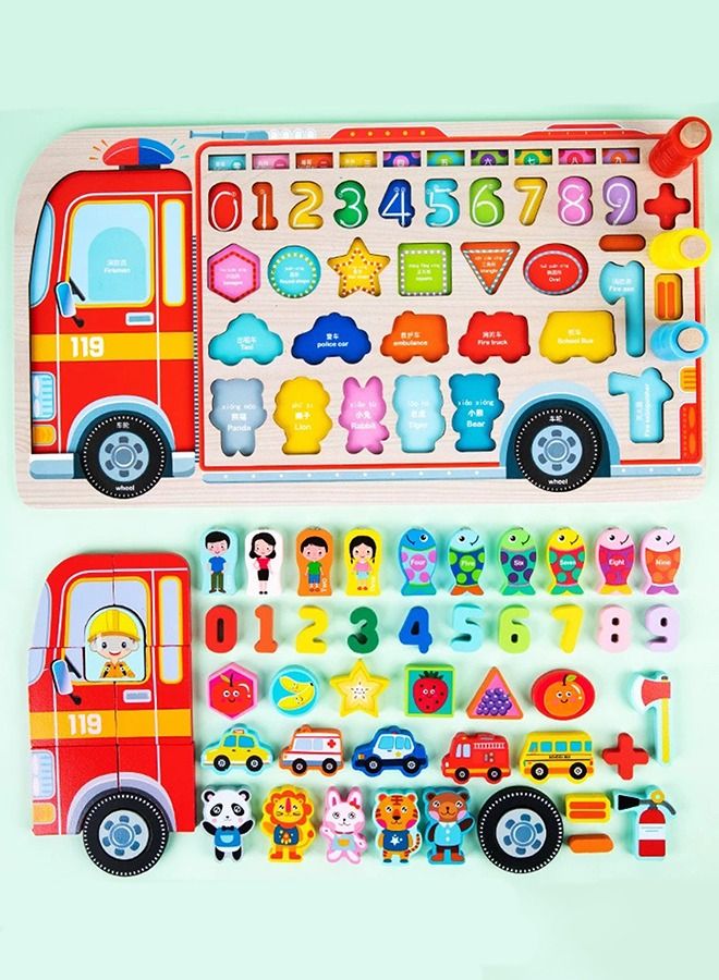 5 In 1 Wooden Board Puzzle For Kids Toys, Montessori Toys With Fish Catching Game, Numbers, Shapes, Animals, Vehicles Puzzle, Learning Educational Puzzle Toys For Kids 2+Years Boy Girl