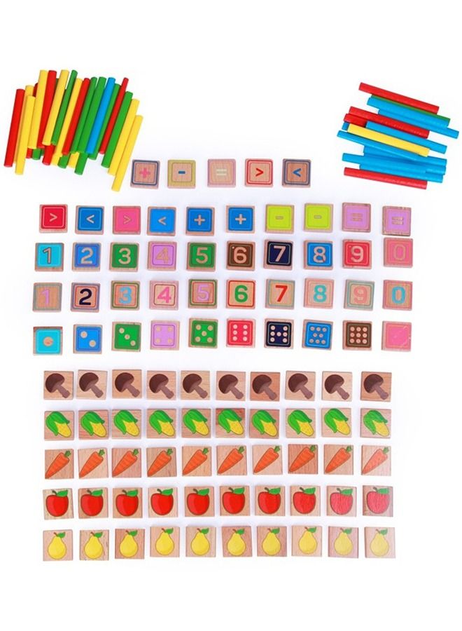 4 In 1 Wooden Puzzles For Kids Toys Montessori Toys With Vegetables, Numbers, Arithmetic, Board Games, Counting Sticks Learning Educational Kit Puzzle Toys For Kids 2+Years Boys Girls