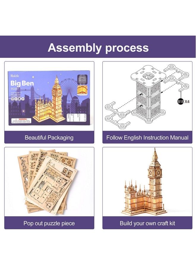 3D Wooden Puzzles Big Ben Craft Model Kits For Adults To Build Birthday Gift For Family And Friends
