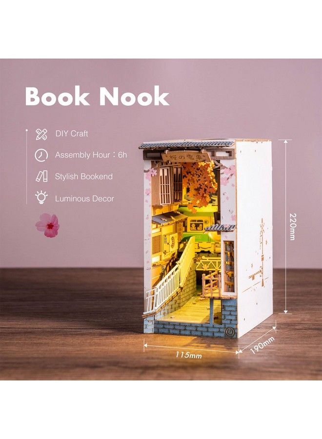 Diy Book Nook Kits Sakura Densya 3D Wooden Puzzles Bookshelf Insert Decorative Bookend Model Kits With Led Diy Crafts/Birthday Gifts/Home Decor For Girls&Boys Teens&Adults (Sakura Densya)
