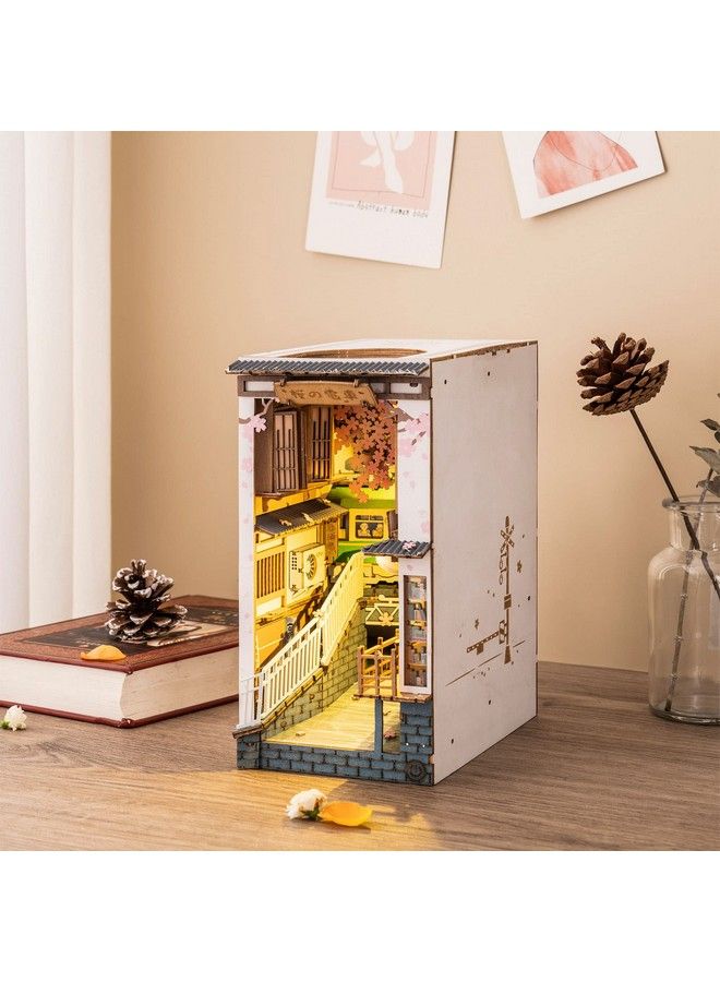 Diy Book Nook Kits Sakura Densya 3D Wooden Puzzles Bookshelf Insert Decorative Bookend Model Kits With Led Diy Crafts/Birthday Gifts/Home Decor For Girls&Boys Teens&Adults (Sakura Densya)