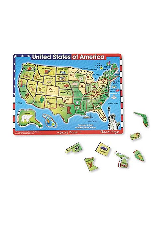 Usa Map Sound Puzzle Wooden Puzzle With Sound Effects (40 Pcs)