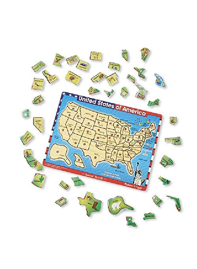 Usa Map Sound Puzzle Wooden Puzzle With Sound Effects (40 Pcs)