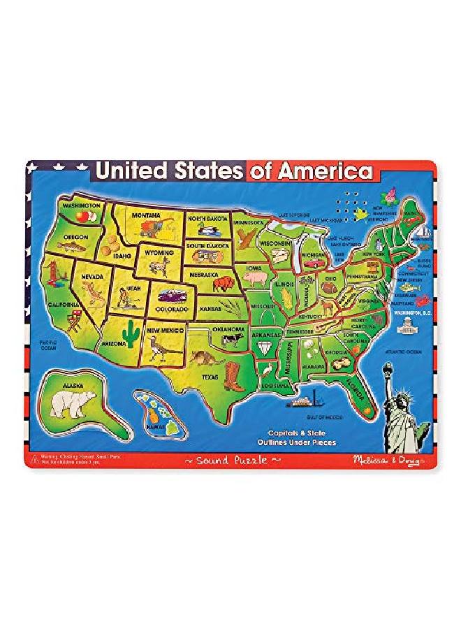 Usa Map Sound Puzzle Wooden Puzzle With Sound Effects (40 Pcs)