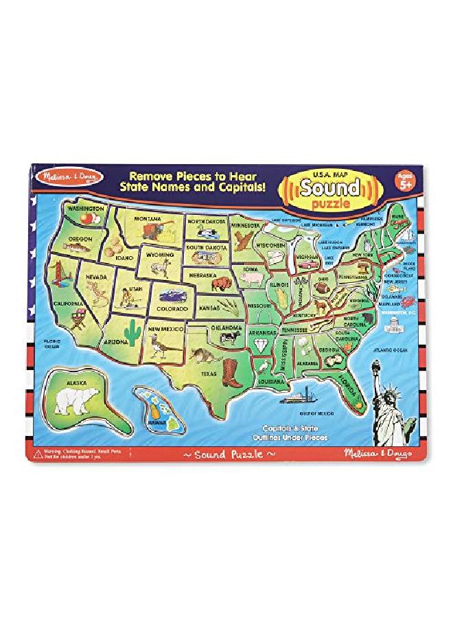 Usa Map Sound Puzzle Wooden Puzzle With Sound Effects (40 Pcs)