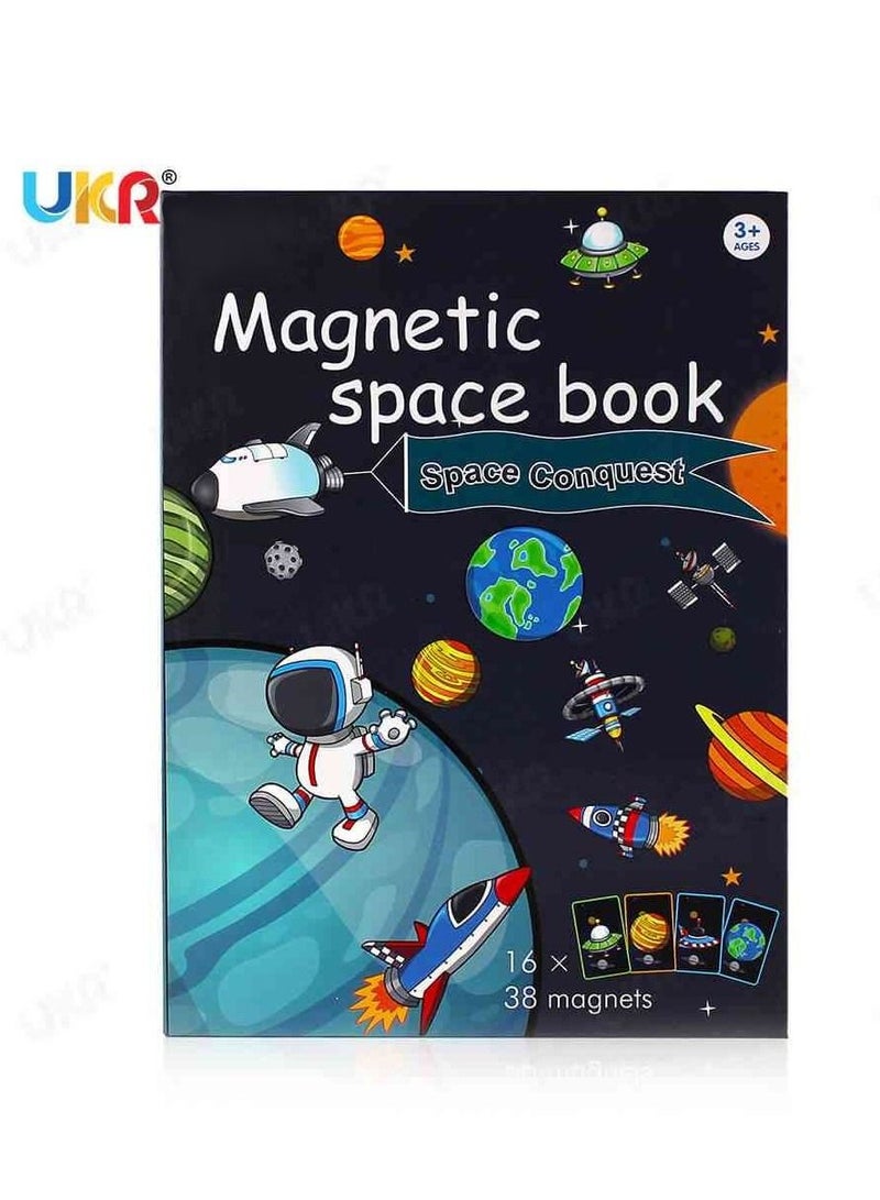 UKR Boy's Magnetic Book Shape Aerospace Puzzles Game – Engaging Educational Toy for Kids Age 3+ | Fun Learning Activity for Shape Recognition & Space Exploration | Interactive Puzzle for Toddlers & Preschoolers | STEM Learning Toy for Kids | Space-Themed Magnetic Puzzle for Early Education