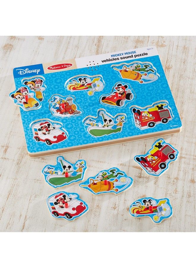 Disney Mickey Mouse And Friends Vehicles Sound Puzzle (8 Pcs) Mickey Mouse Toddler Toys Wooden Sound Puzzles For Toddlers Ages 2+