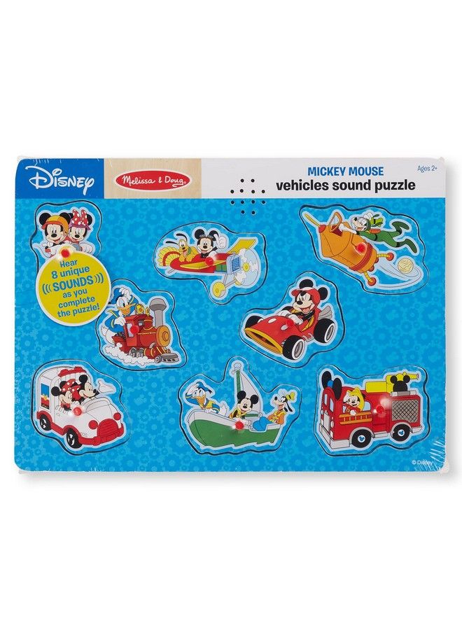 Disney Mickey Mouse And Friends Vehicles Sound Puzzle (8 Pcs) Mickey Mouse Toddler Toys Wooden Sound Puzzles For Toddlers Ages 2+