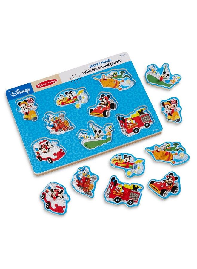 Disney Mickey Mouse And Friends Vehicles Sound Puzzle (8 Pcs) Mickey Mouse Toddler Toys Wooden Sound Puzzles For Toddlers Ages 2+