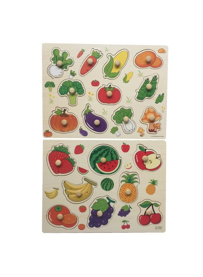 Home Learning Preschool Early Educational Development Colorful Fruit And Vegetables Wooden Peg Puzzle Jigsaw Bundle Shape Toys And Games For Age 37 Years Old Child Children Boys Girls