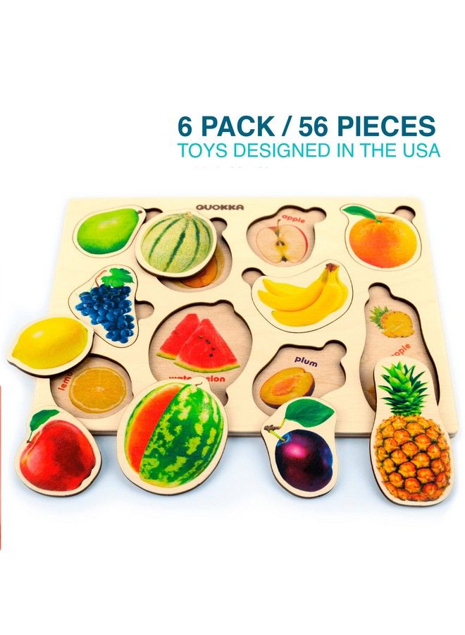 Toddler Puzzles For Kids Ages 2 4 In A Bag 6 Montessori Wooden Puzzles For Kids Ages 3 5 By Quokka Preschool Wood Game For Boys And Girls 1 3 Gift For Learning Realistic Animals Fruits Vehicles