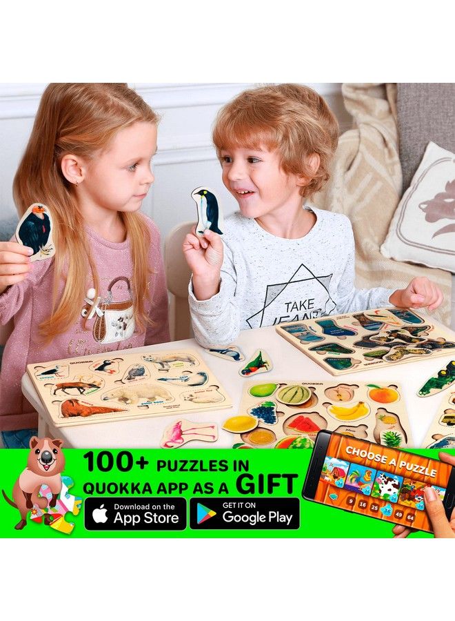 Toddler Puzzles For Kids Ages 2 4 In A Bag 6 Montessori Wooden Puzzles For Kids Ages 3 5 By Quokka Preschool Wood Game For Boys And Girls 1 3 Gift For Learning Realistic Animals Fruits Vehicles