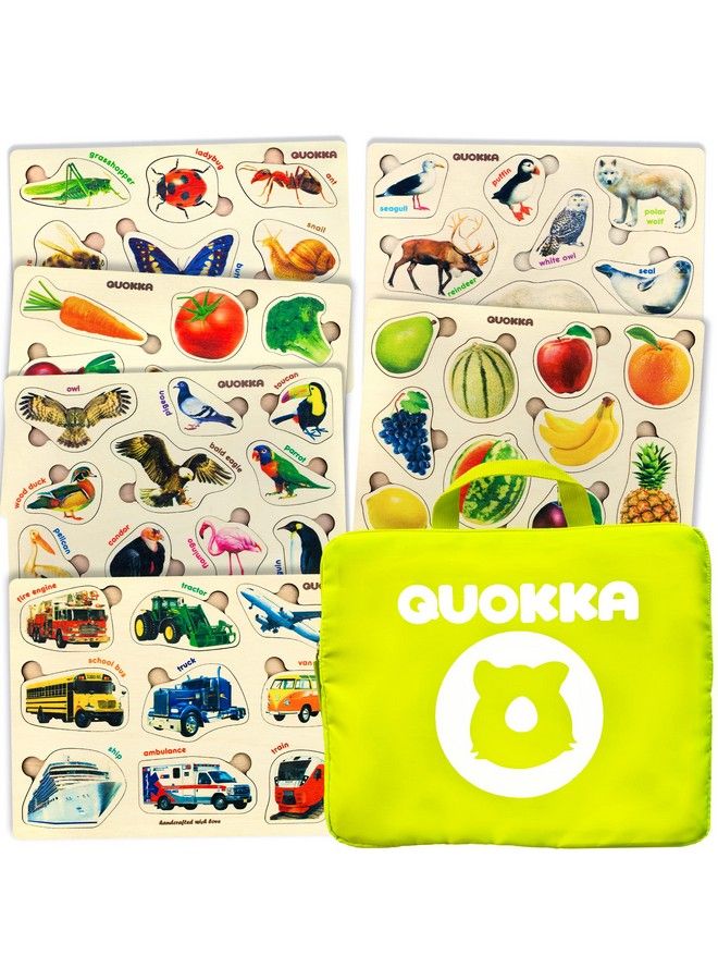 Toddler Puzzles For Kids Ages 2 4 In A Bag 6 Montessori Wooden Puzzles For Kids Ages 3 5 By Quokka Preschool Wood Game For Boys And Girls 1 3 Gift For Learning Realistic Animals Fruits Vehicles